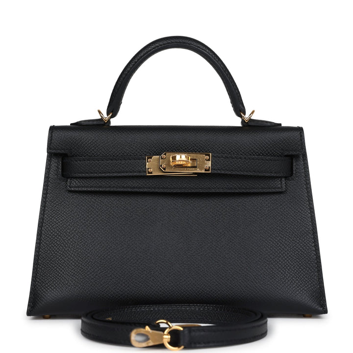 Hermes Kelly Sellier 20 Black Epsom Gold Hardware