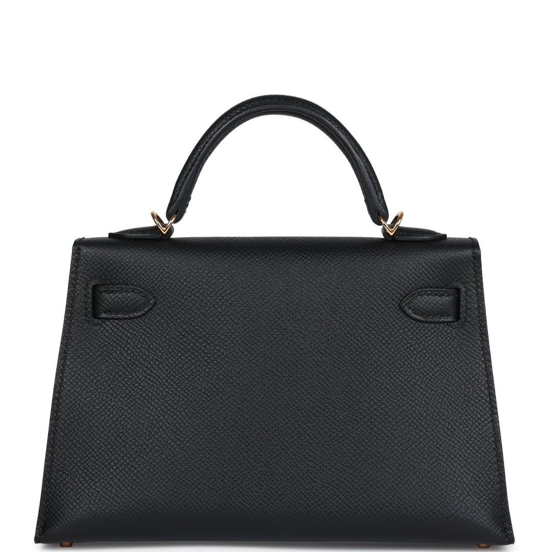Hermes Kelly Sellier 20 Black Epsom Gold Hardware