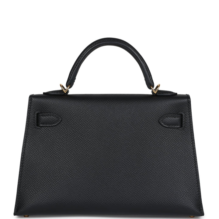 Hermes Kelly Sellier 20 Black Epsom Gold Hardware