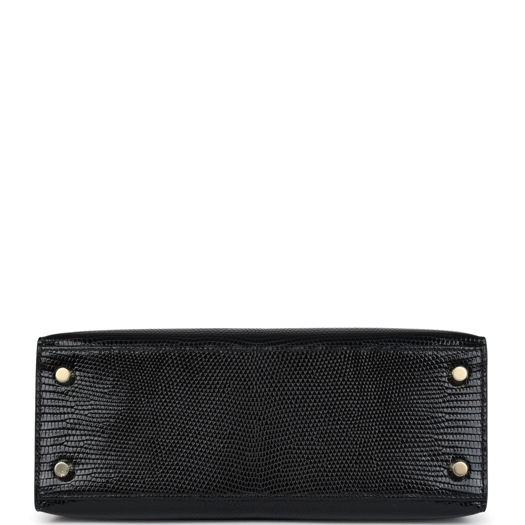 Hermes Kelly Sellier 25 Black Varanus Niloticus Lizard Gold Hardware