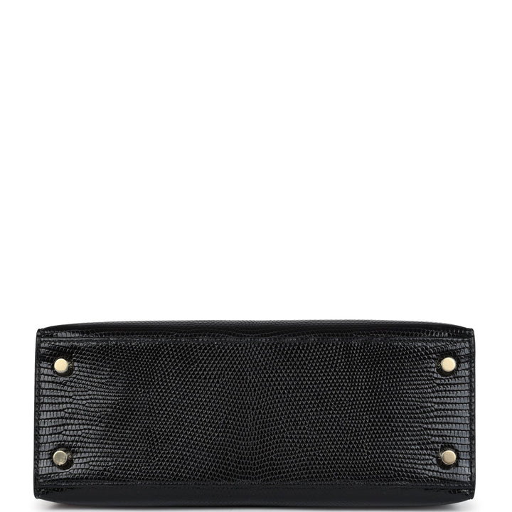 Hermes Kelly Sellier 25 Black Varanus Niloticus Lizard Gold Hardware
