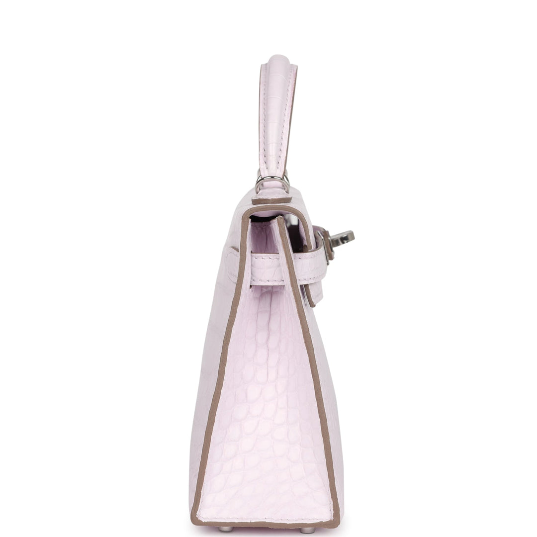 Hermes Kelly Sellier 20 Mauve Pale Boreal Satin Alligator Palladium Hardware