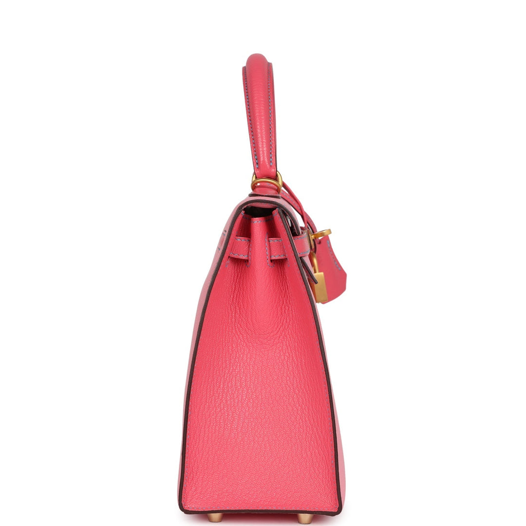 Hermes Special Order (HSS) Kelly Sellier 25 Rose Confetti and Rose Lipstick Chevre Brushed Gold Hardware