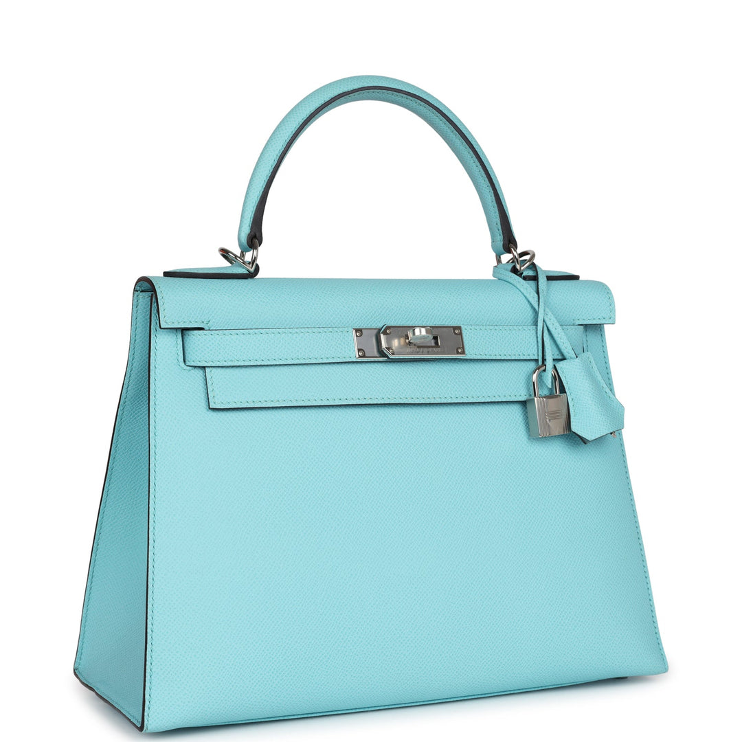 Hermes Kelly Sellier 28 Bleu Atoll Epsom Palladium Hardware