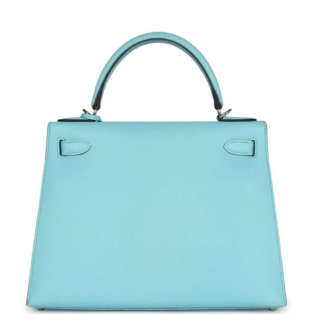 Hermes Kelly Sellier 28 Bleu Atoll Epsom Palladium Hardware