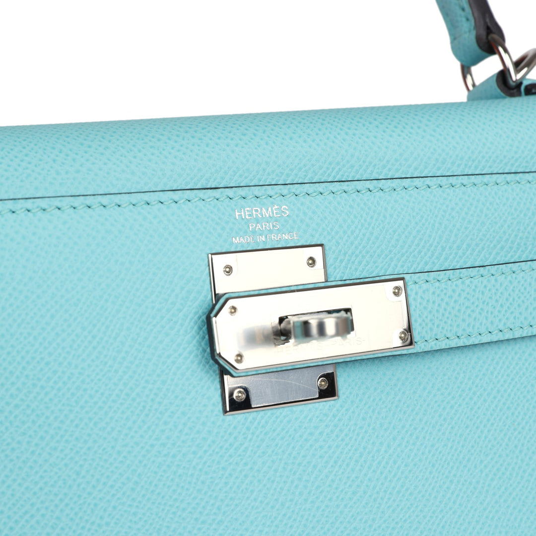 Hermes Kelly Sellier 28 Bleu Atoll Epsom Palladium Hardware
