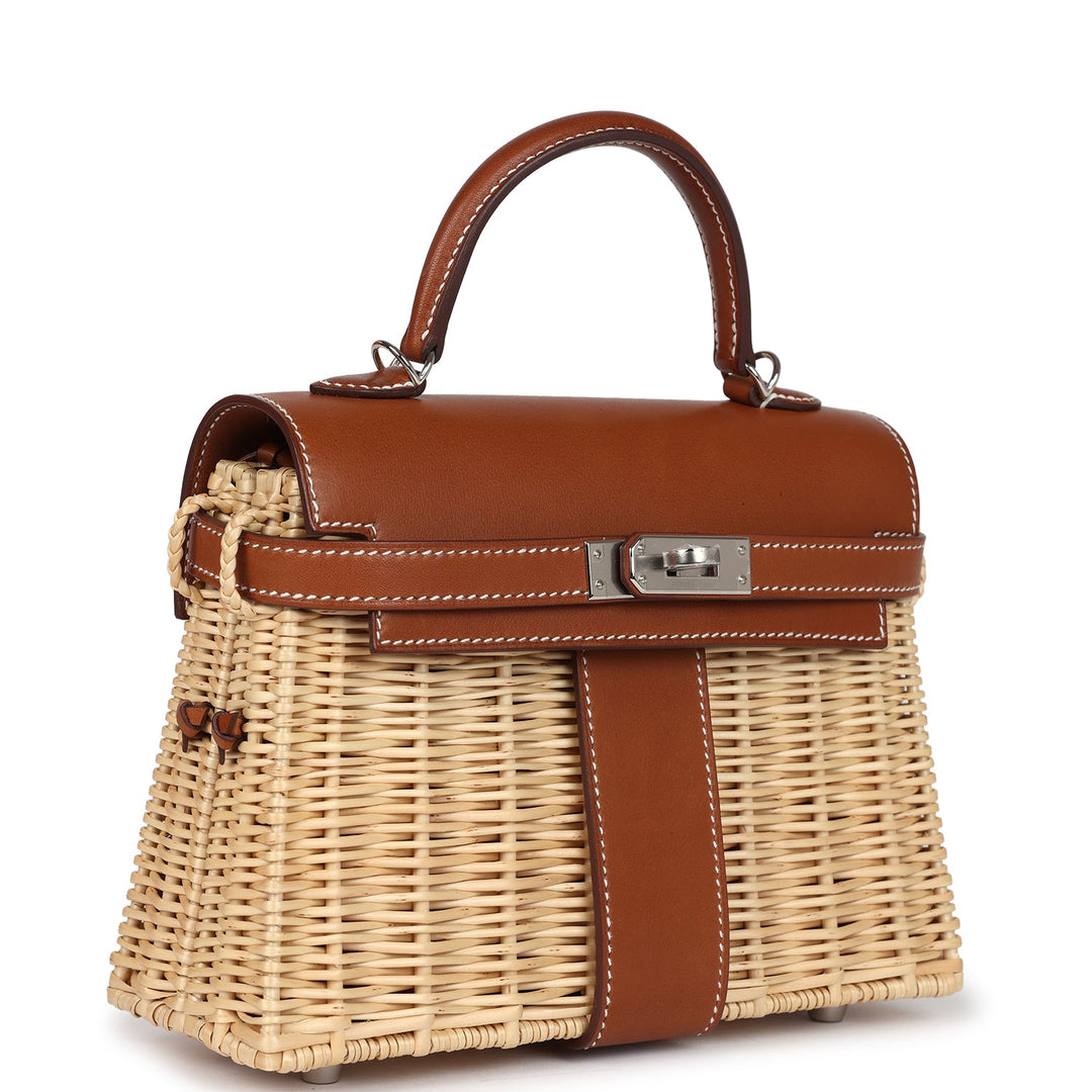 New Hermes Mini Picnic Kelly 20 Fauve Barenia Palladium Hardware