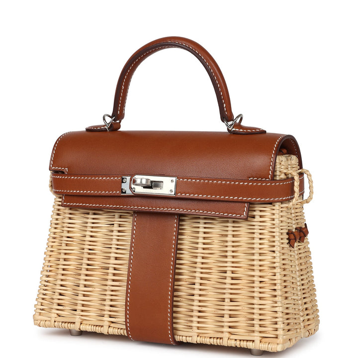 New Hermes Mini Picnic Kelly 20 Fauve Barenia Palladium Hardware