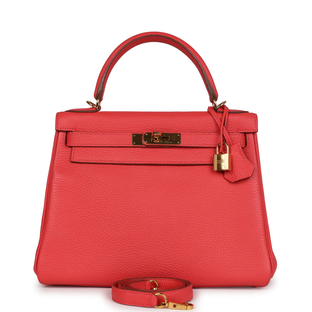 New Hermes Kelly Retourne 28 Rose Jaipur Clemence Gold Hardware
