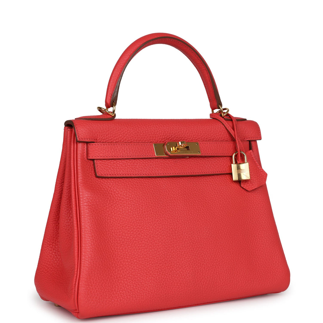 New Hermes Kelly Retourne 28 Rose Jaipur Clemence Gold Hardware