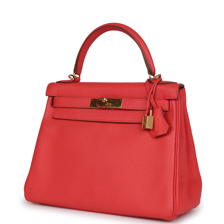 New Hermes Kelly Retourne 28 Rose Jaipur Clemence Gold Hardware