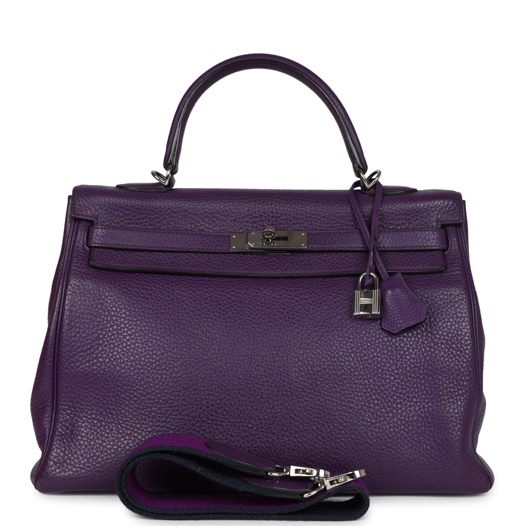 New Hermes Kelly Retourne 35 Ultraviolet Clemence Palladium Hardware