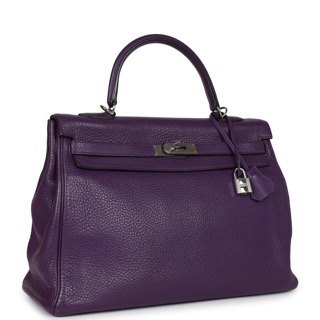 New Hermes Kelly Retourne 35 Ultraviolet Clemence Palladium Hardware
