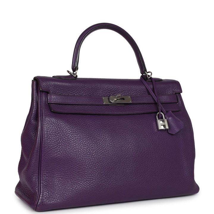 New Hermes Kelly Retourne 35 Ultraviolet Clemence Palladium Hardware