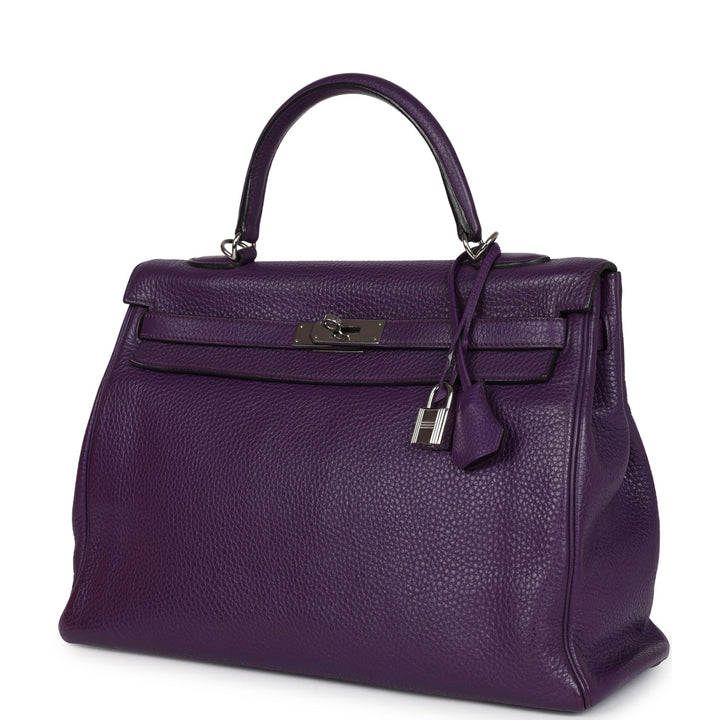 New Hermes Kelly Retourne 35 Ultraviolet Clemence Palladium Hardware