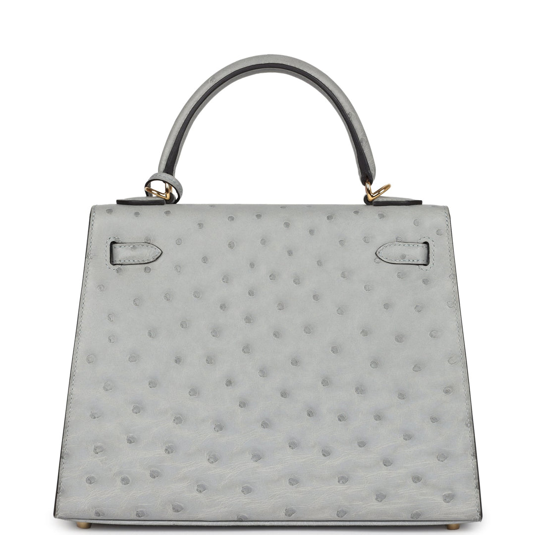 Hermes Kelly Sellier 25 Bleu Glacier Ostrich Gold Hardware