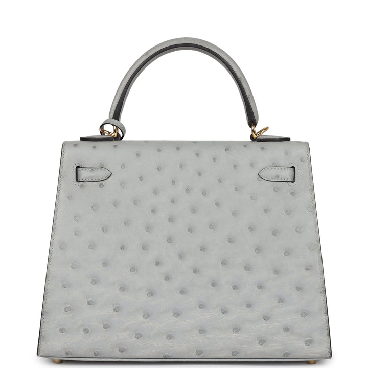 Hermes Kelly Sellier 25 Bleu Glacier Ostrich Gold Hardware