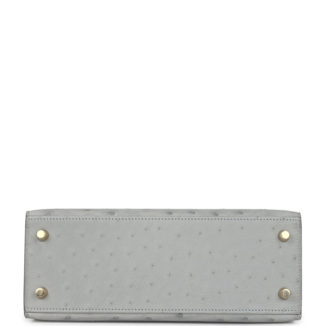Hermes Kelly Sellier 25 Bleu Glacier Ostrich Gold Hardware
