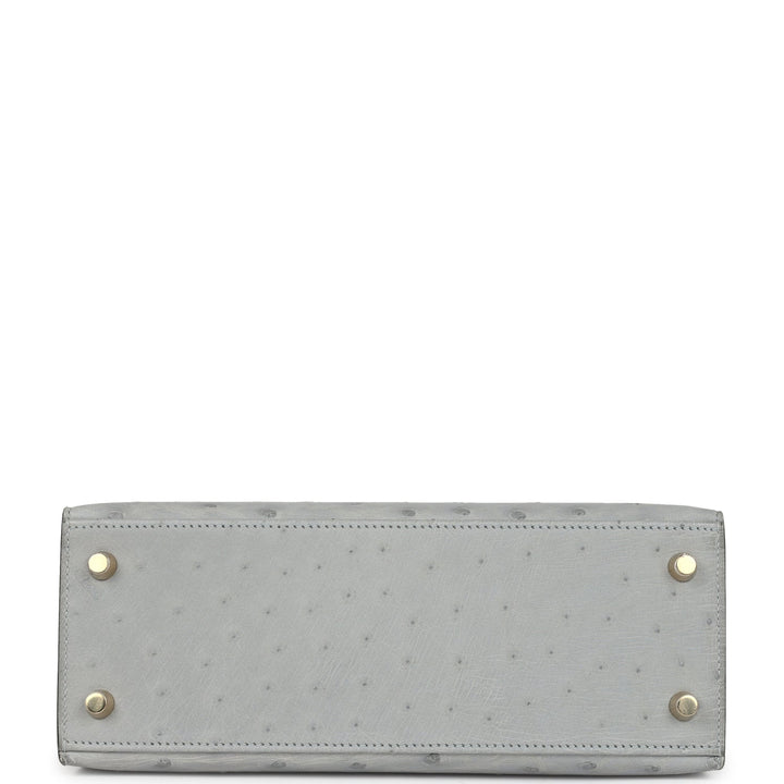 Hermes Kelly Sellier 25 Bleu Glacier Ostrich Gold Hardware