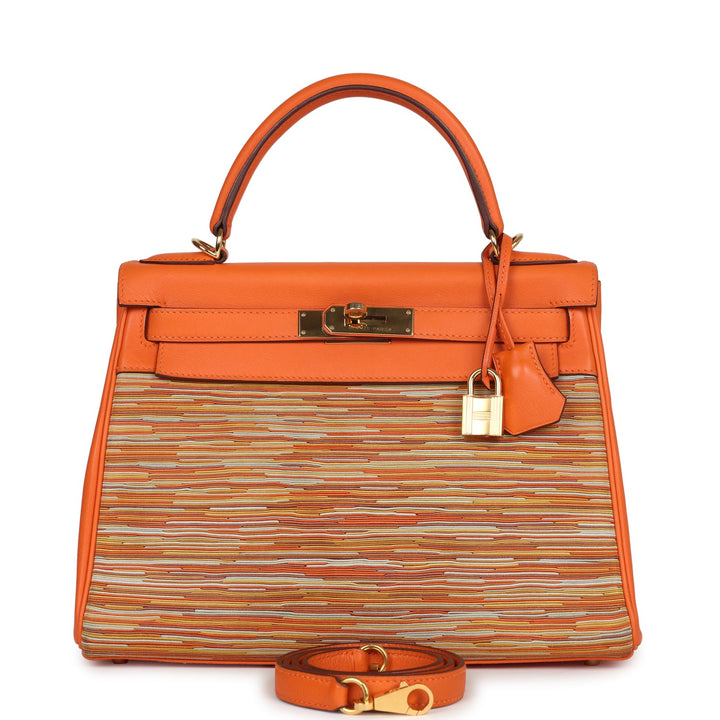New Hermes Kelly Retourne 28 Vibrato Orange Evercalf Gold Hardware