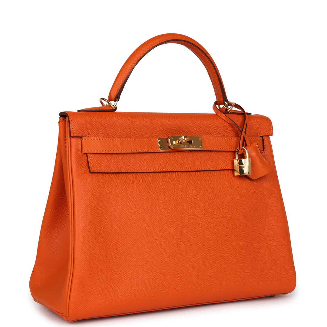 New Hermes Kelly Retourne 32 Orange H Epsom Gold Hardware