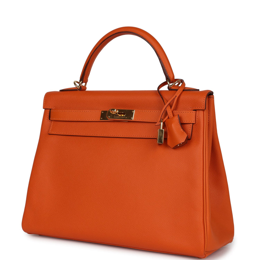 New Hermes Kelly Retourne 32 Orange H Epsom Gold Hardware
