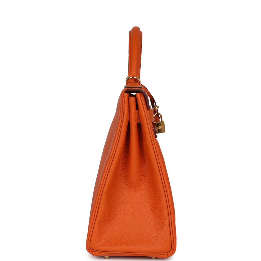 New Hermes Kelly Retourne 32 Orange H Epsom Gold Hardware