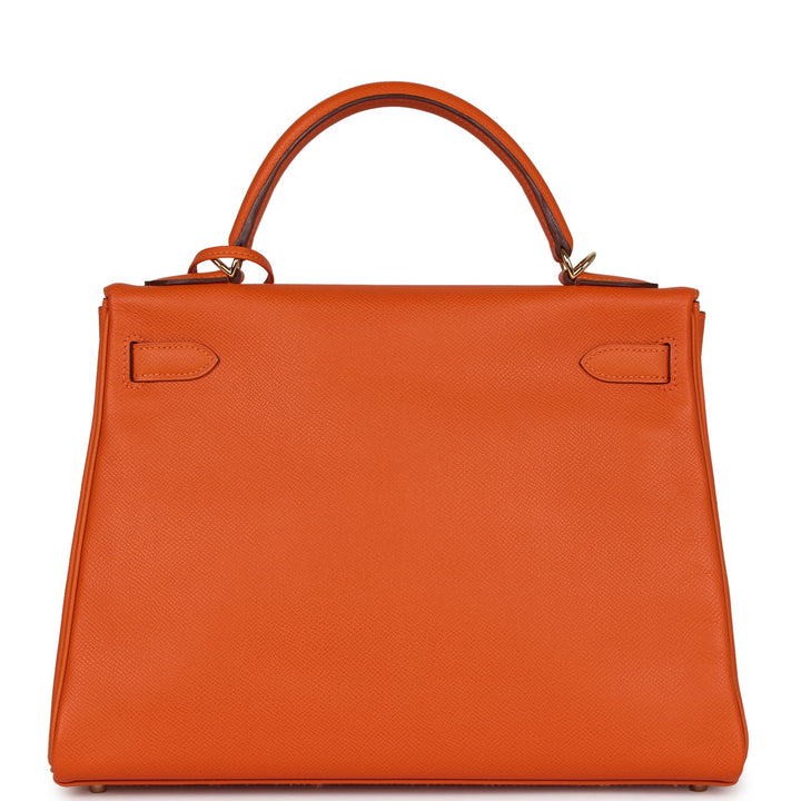 Hermes Kelly Retourne 32 Orange H Epsom Gold Hardware