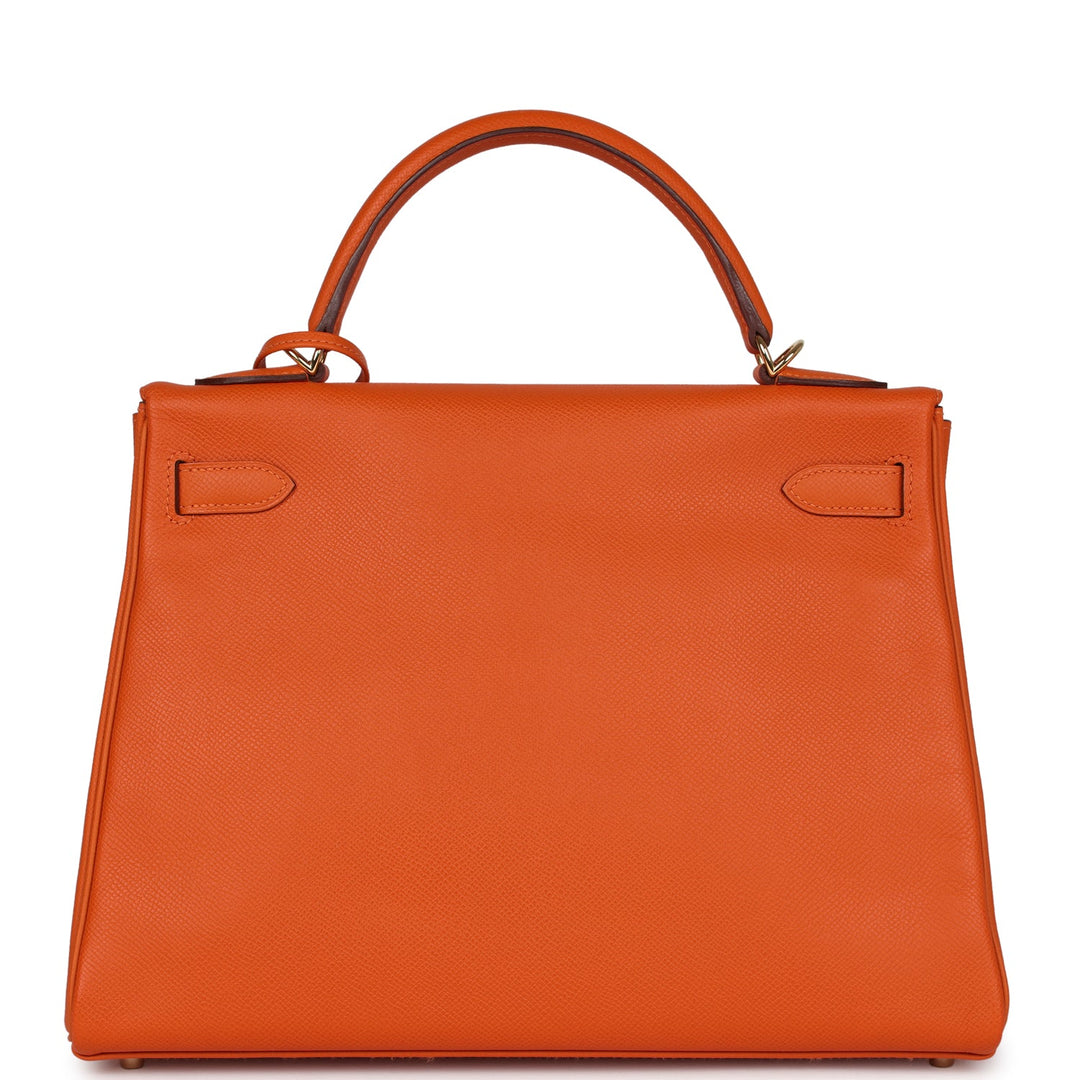 New Hermes Kelly Retourne 32 Orange H Epsom Gold Hardware