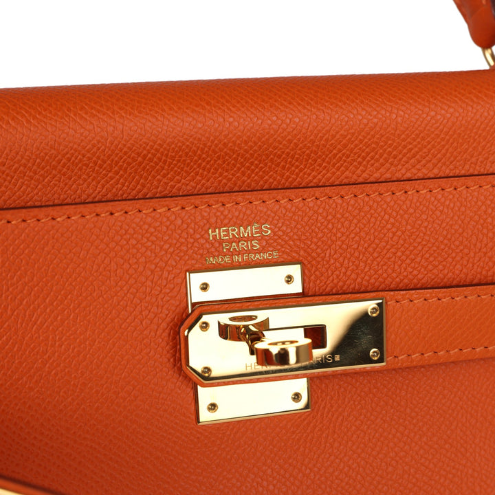 New Hermes Kelly Retourne 32 Orange H Epsom Gold Hardware