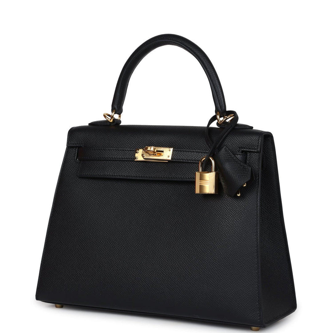Hermes Kelly Sellier 25 Black Epsom Gold Hardware