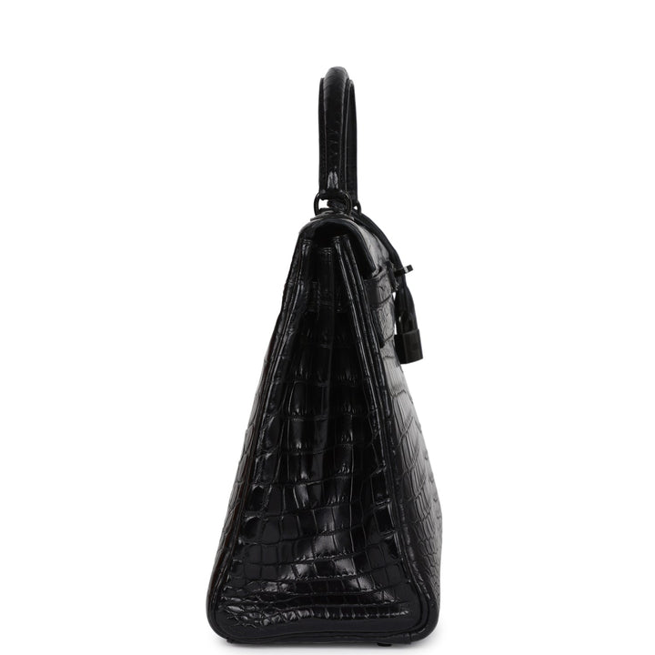 New Hermes Kelly Retourne 32 SO Black Matte Niloticus Crocodile Black Hardware
