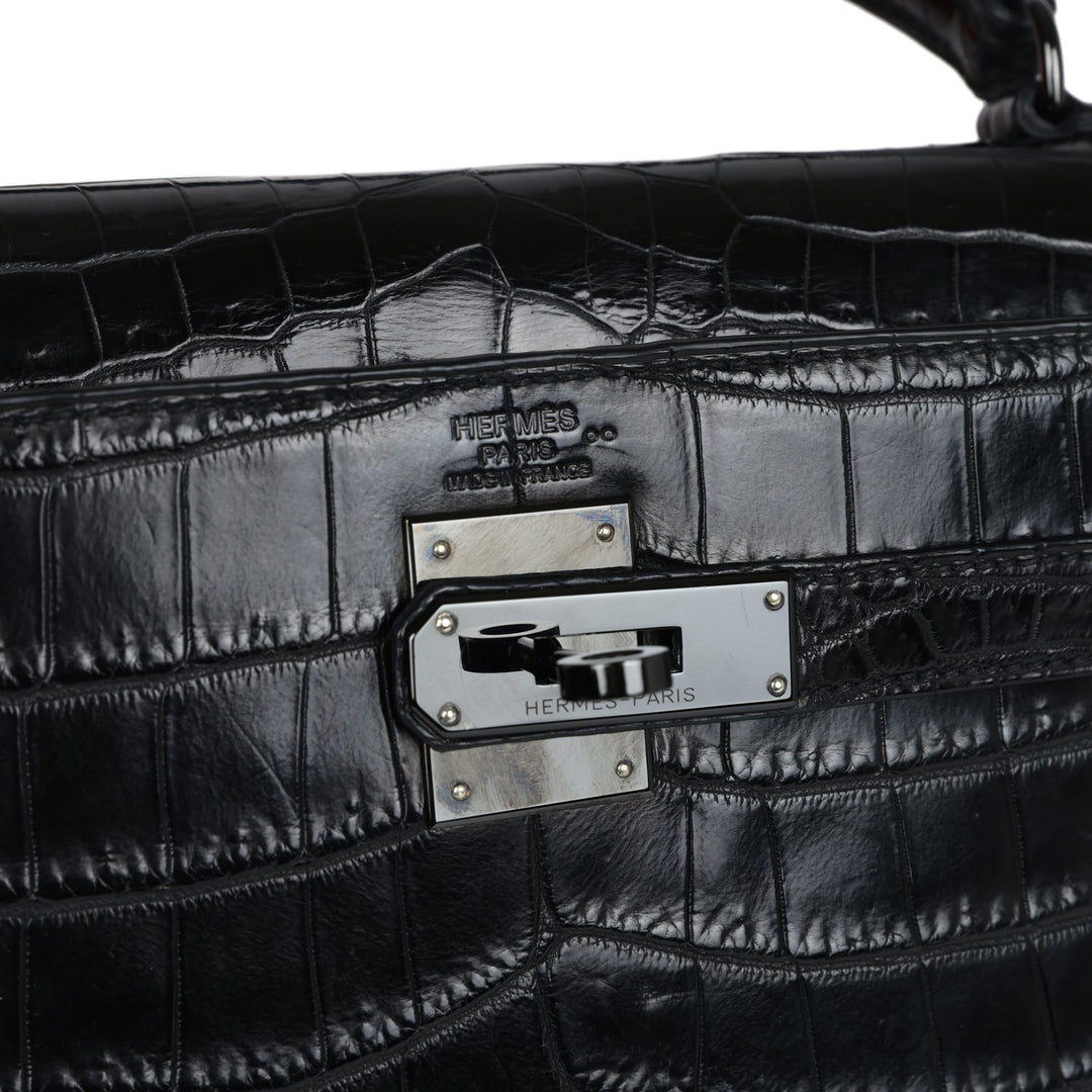 New Hermes Kelly Retourne 32 SO Black Matte Niloticus Crocodile Black Hardware