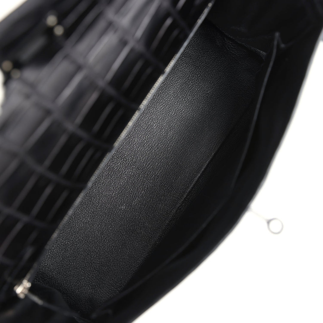 New Hermes Kelly Retourne 32 SO Black Matte Niloticus Crocodile Black Hardware