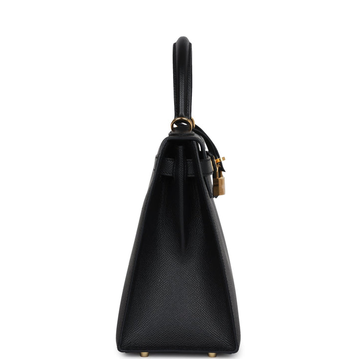 Hermes Kelly Sellier 28 Black Epsom Gold Hardware