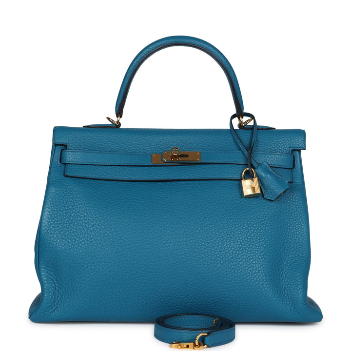 New Hermes Kelly Retourne 35 Cobalt Clemence Gold Hardware