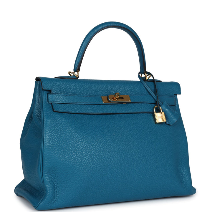 New Hermes Kelly Retourne 35 Cobalt Clemence Gold Hardware