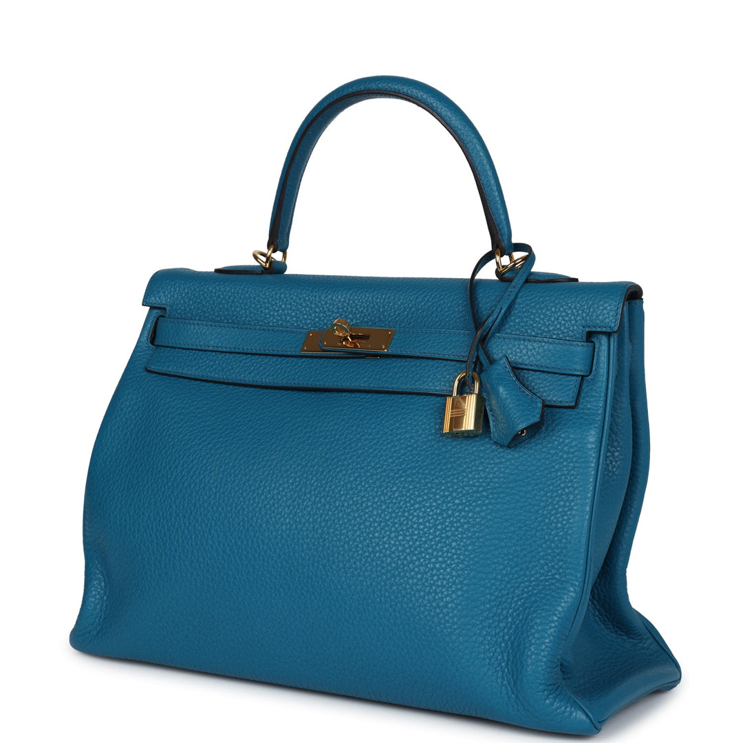 New Hermes Kelly Retourne 35 Cobalt Clemence Gold Hardware