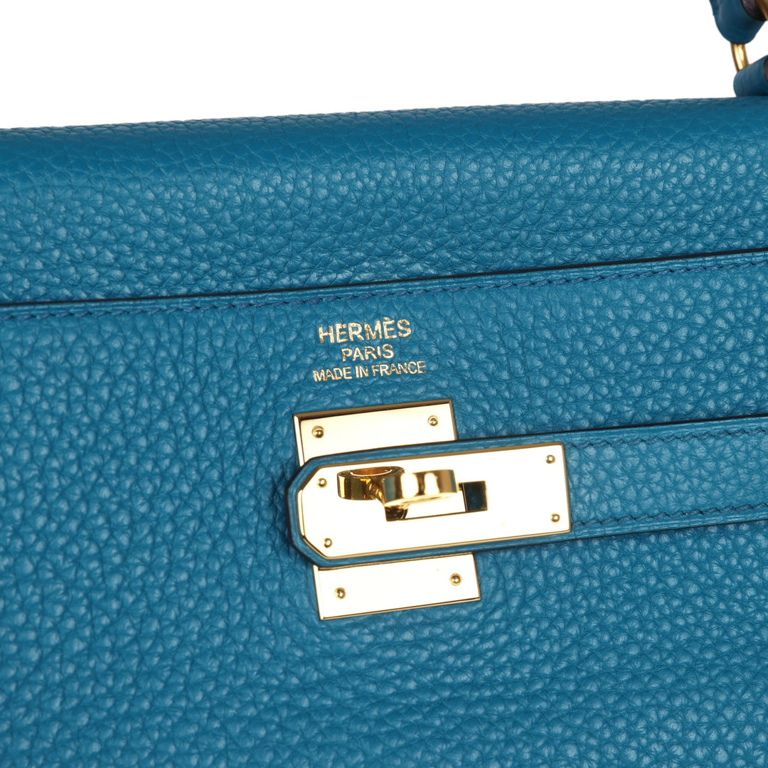 New Hermes Kelly Retourne 35 Cobalt Clemence Gold Hardware