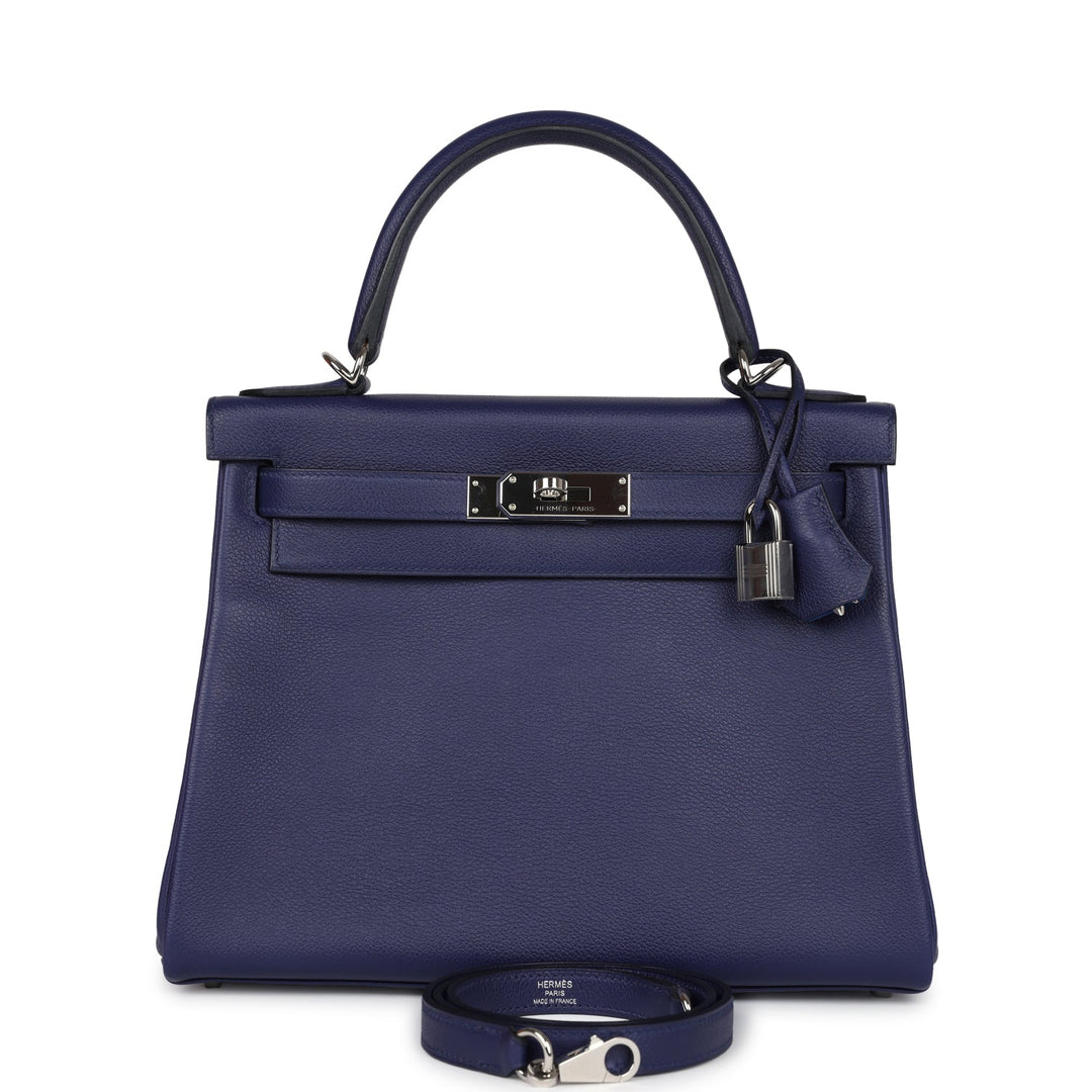 New Hermes Kelly Retourne 28 Bleu Encre Verso Evercolor Palladium Hardware