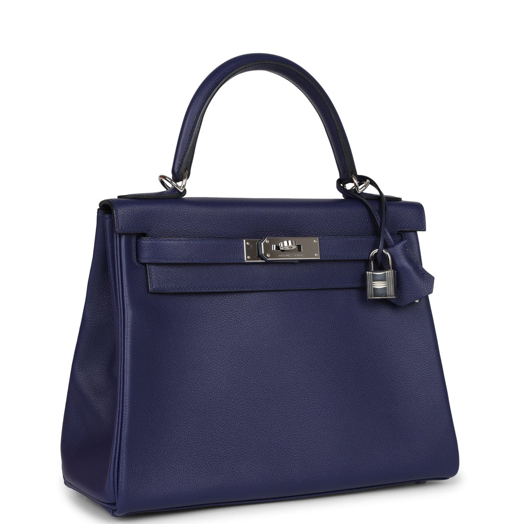 New Hermes Kelly Retourne 28 Bleu Encre Verso Evercolor Palladium Hardware