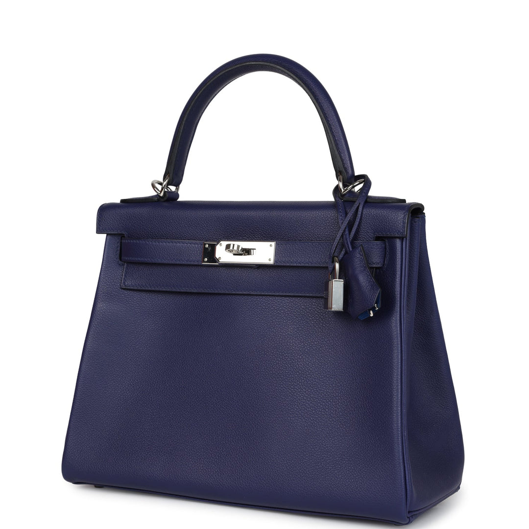 New Hermes Kelly Retourne 28 Bleu Encre Verso Evercolor Palladium Hardware