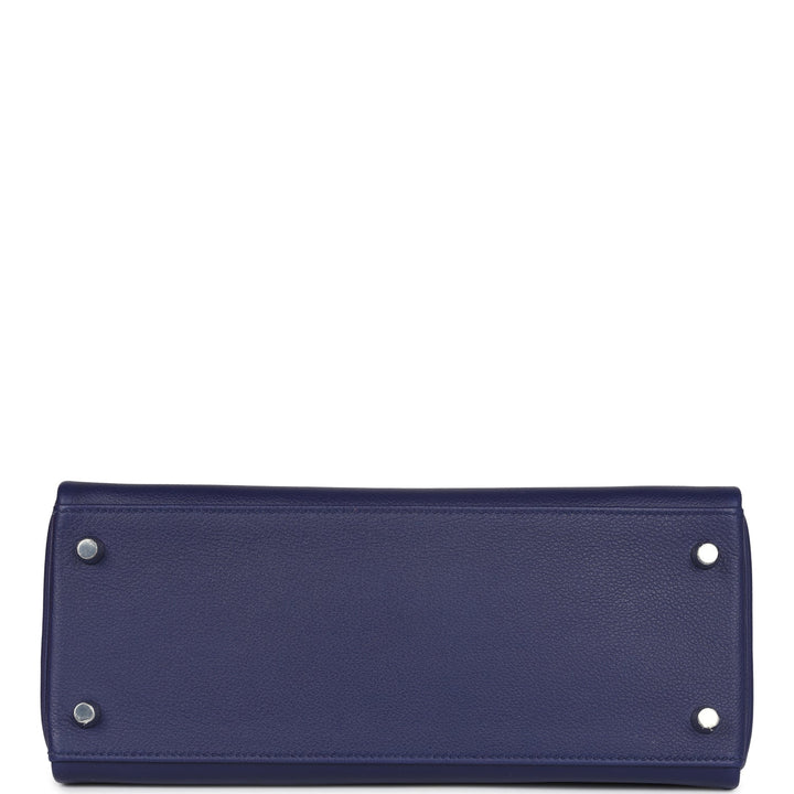 New Hermes Kelly Retourne 28 Bleu Encre Verso Evercolor Palladium Hardware