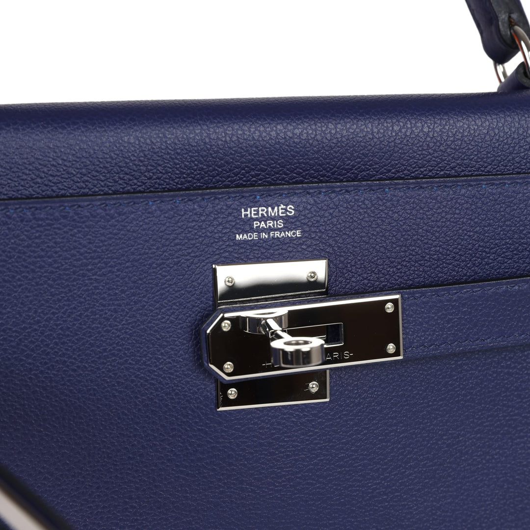 New Hermes Kelly Retourne 28 Bleu Encre Verso Evercolor Palladium Hardware