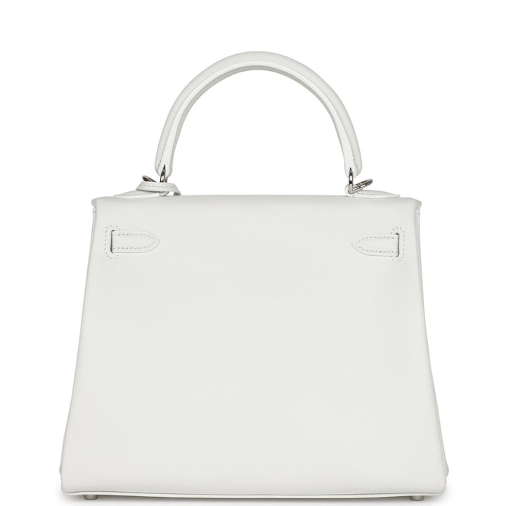 Hermes Kelly Retourne 25 New White Swift Palladium Hardware