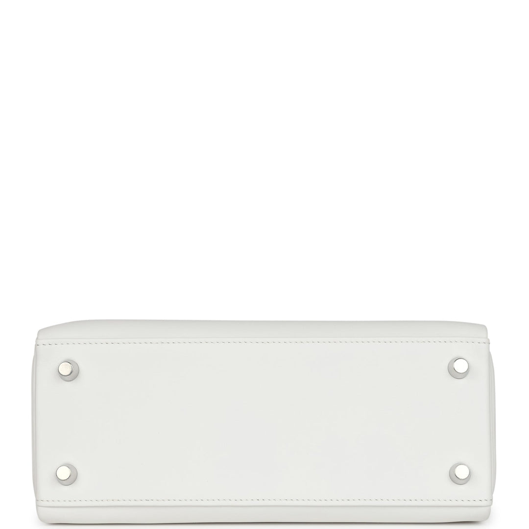Hermes Kelly Retourne 25 New White Swift Palladium Hardware