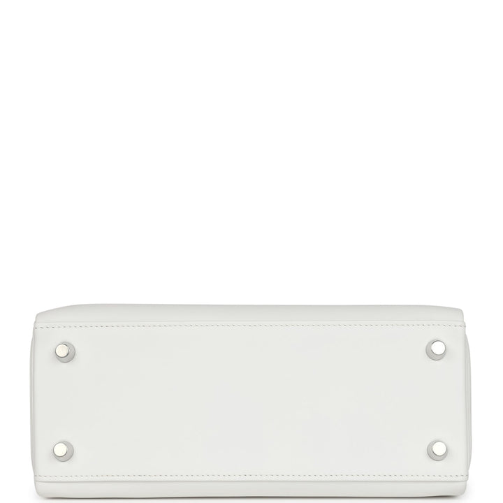 Hermes Kelly Retourne 25 New White Swift Palladium Hardware