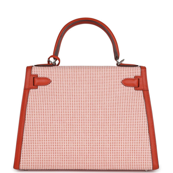Hermes Quadrille Kelly Sellier 28 Brique Toile and Terre Battue Swift Palladium Hardware