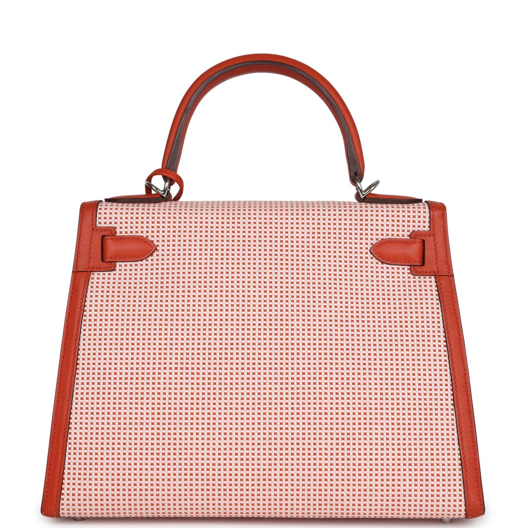 Hermes Quadrille Kelly Sellier 28 Brique Toile and Terre Battue Swift Palladium Hardware