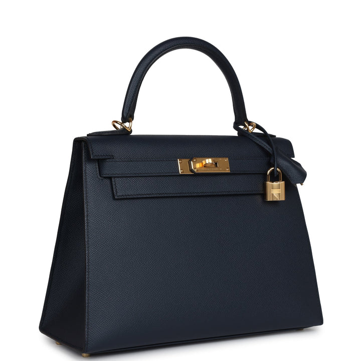 Hermes Kelly Sellier 28 Bleu Indigo Epsom Gold Hardware